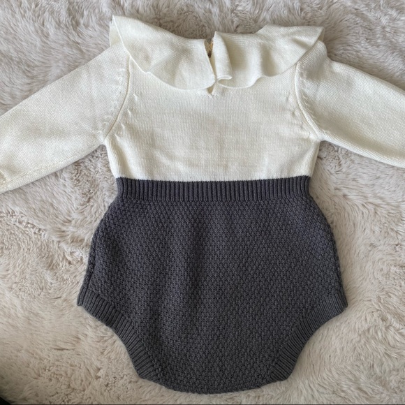 BABY GIRL KNIT RUFFLE LONG SLEEVE ROMPER - Picture 5 of 10